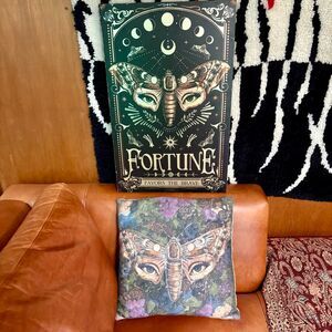 Gypsy Moth Decor Set, Matching 'Fortune Favors the Brave' Wall Art + Moth Pillow